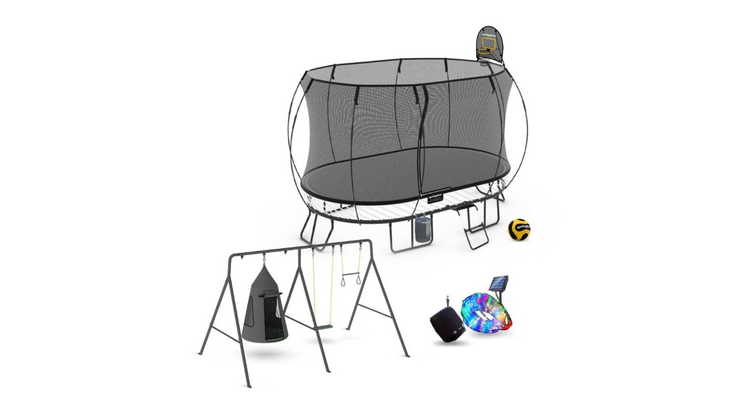 Springfree Large Trampoline 2.4 x 4m Oval with gobaplay Swing Bundle