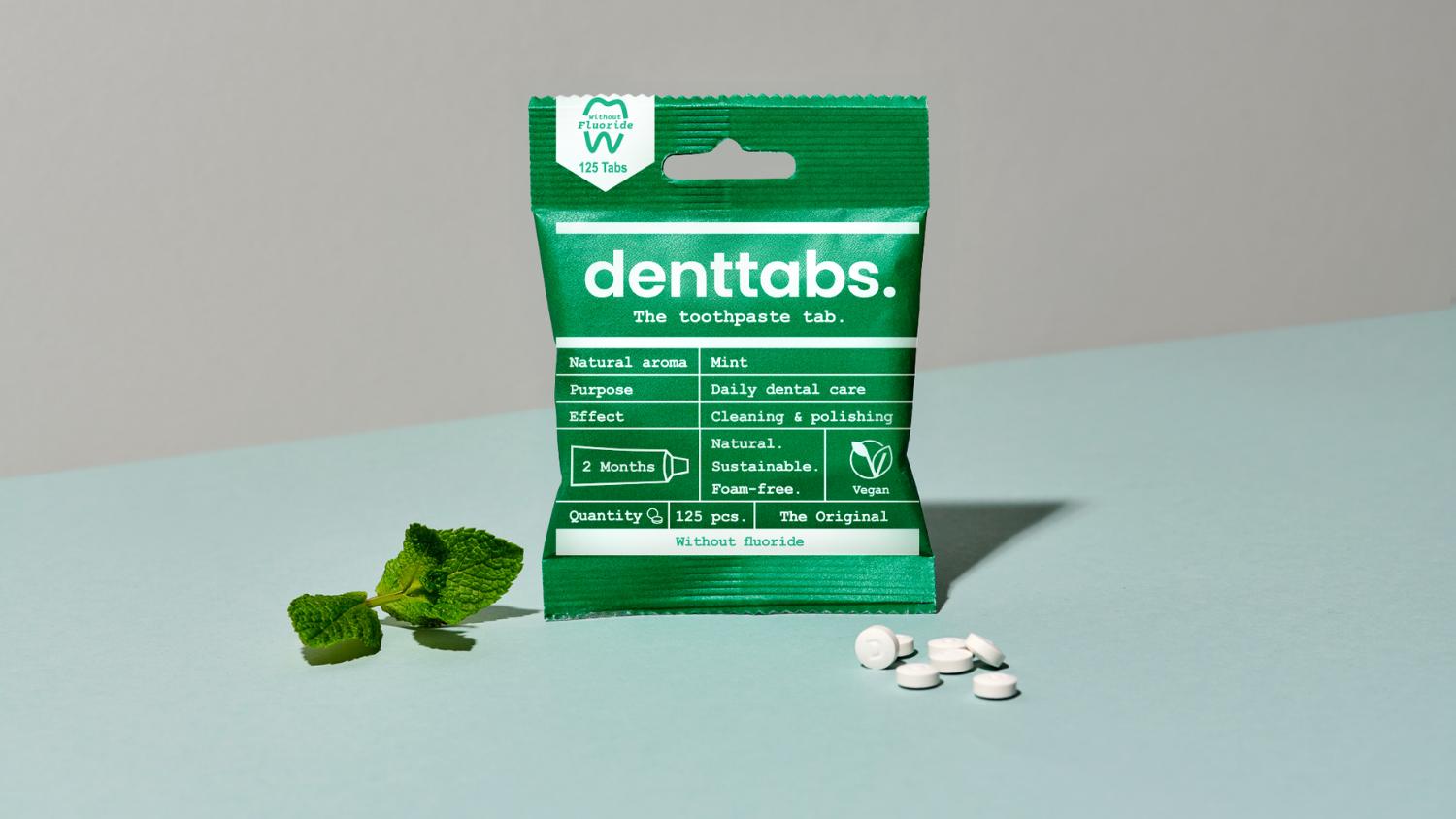 Denttabs Sustainable Toothpaste Tablets Two Month Supply Pack - Mint Fluoride-Free