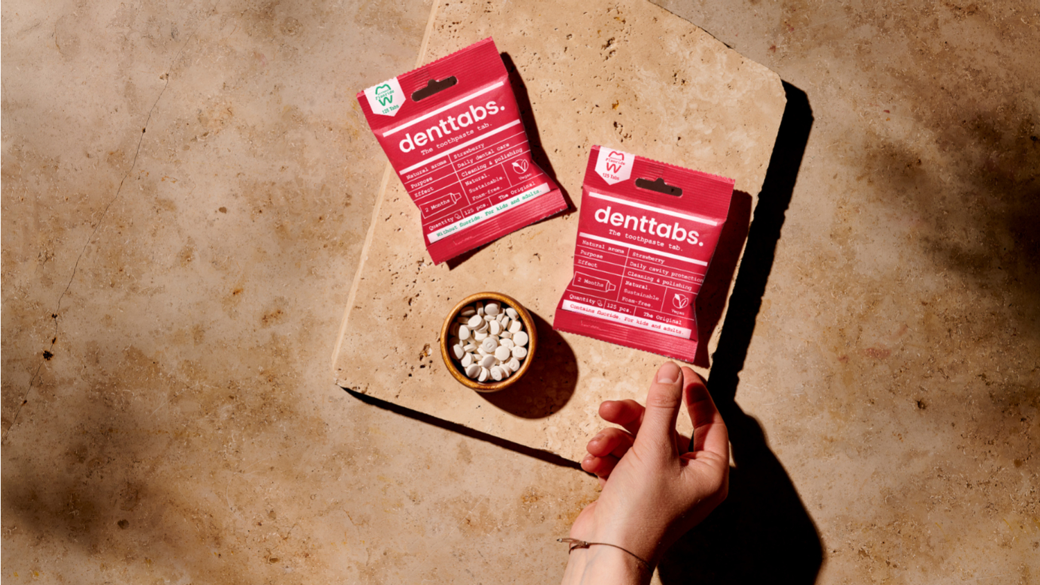 Denttabs Sustainable Toothpaste Tablets Two Month Supply Pack - Strawberry Fluoride-Free