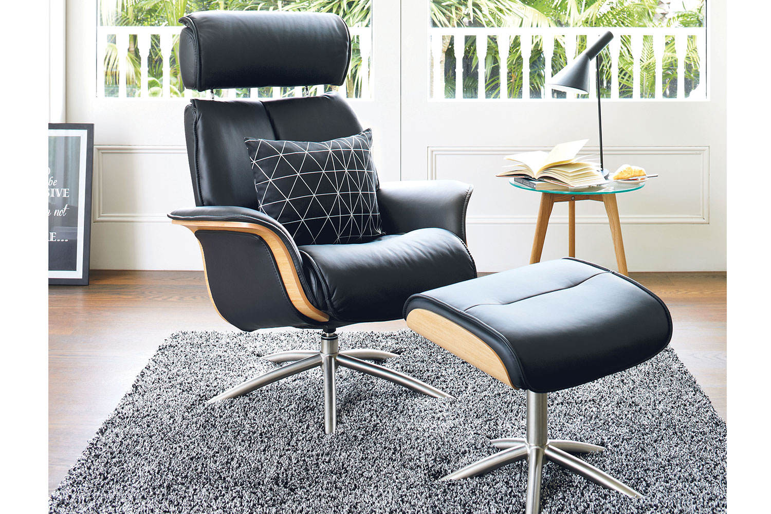 Space Leather Recliner Chair and Footstool Trend IMG Harvey Norman