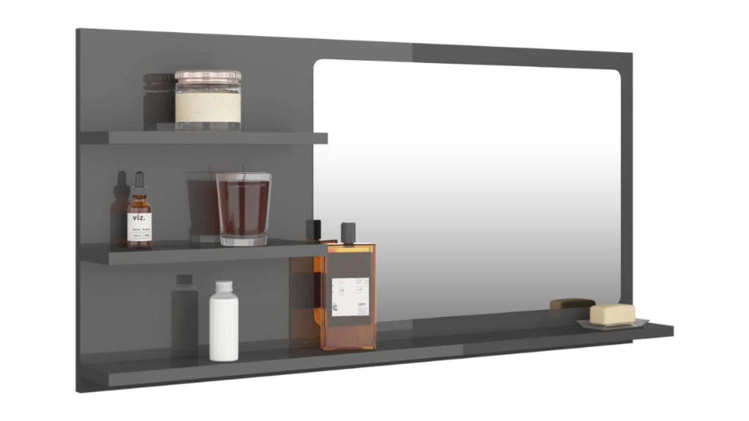 NNEVL Bathroom Mirror w/ Built-In Shelving 90x10.5x45cm Gloss Grey