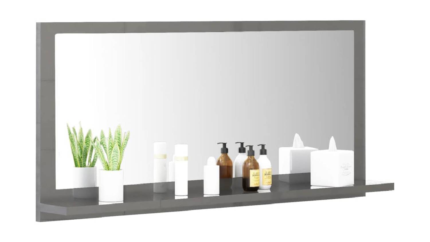 NNEVL Bathroom Mirror w/ Built-In Shelf 80x10.5x37cm Gloss Grey