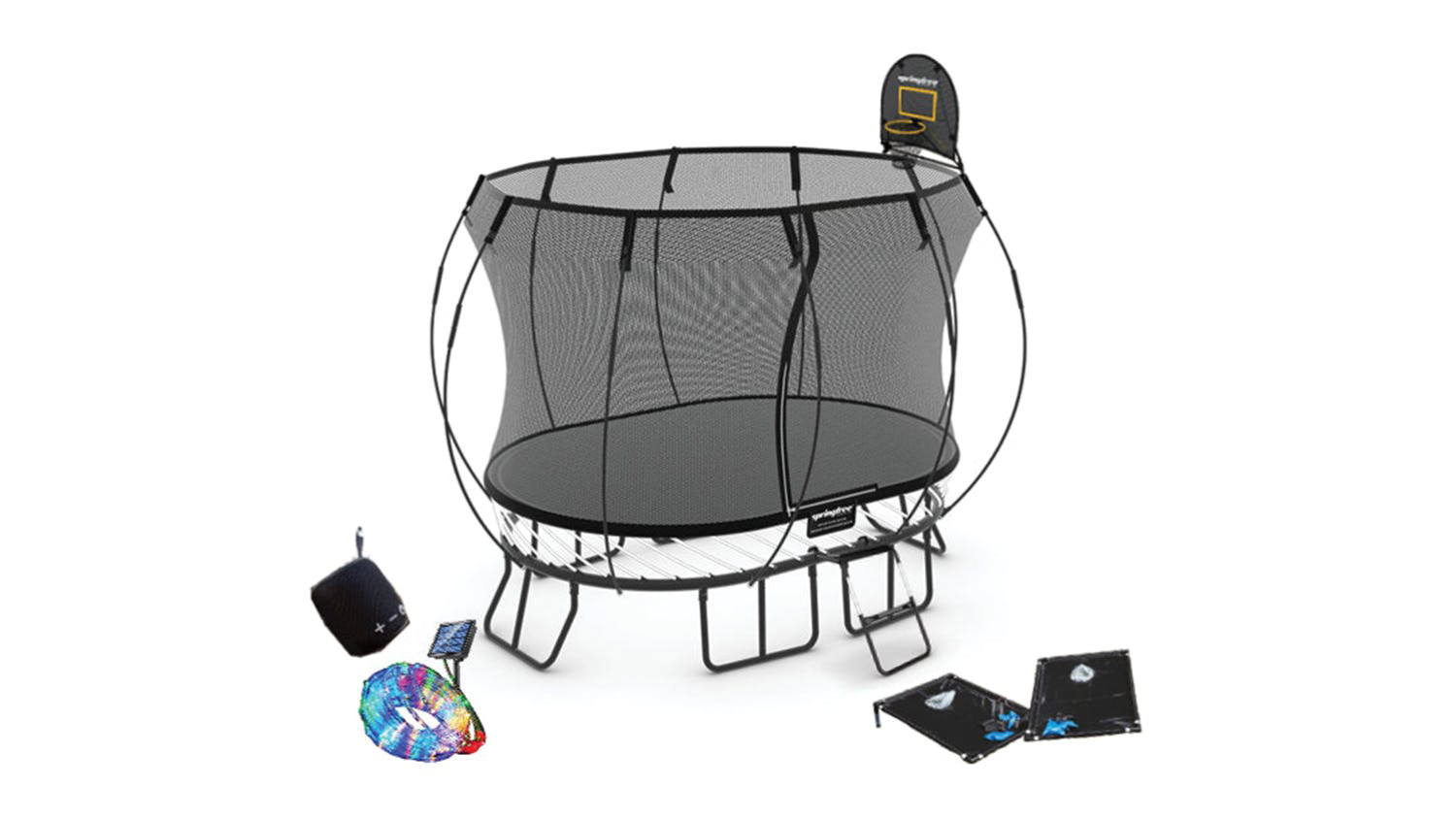 Springfree Compact Trampoline 2.7m x 1.9m Oval with Play Equipment Bundle