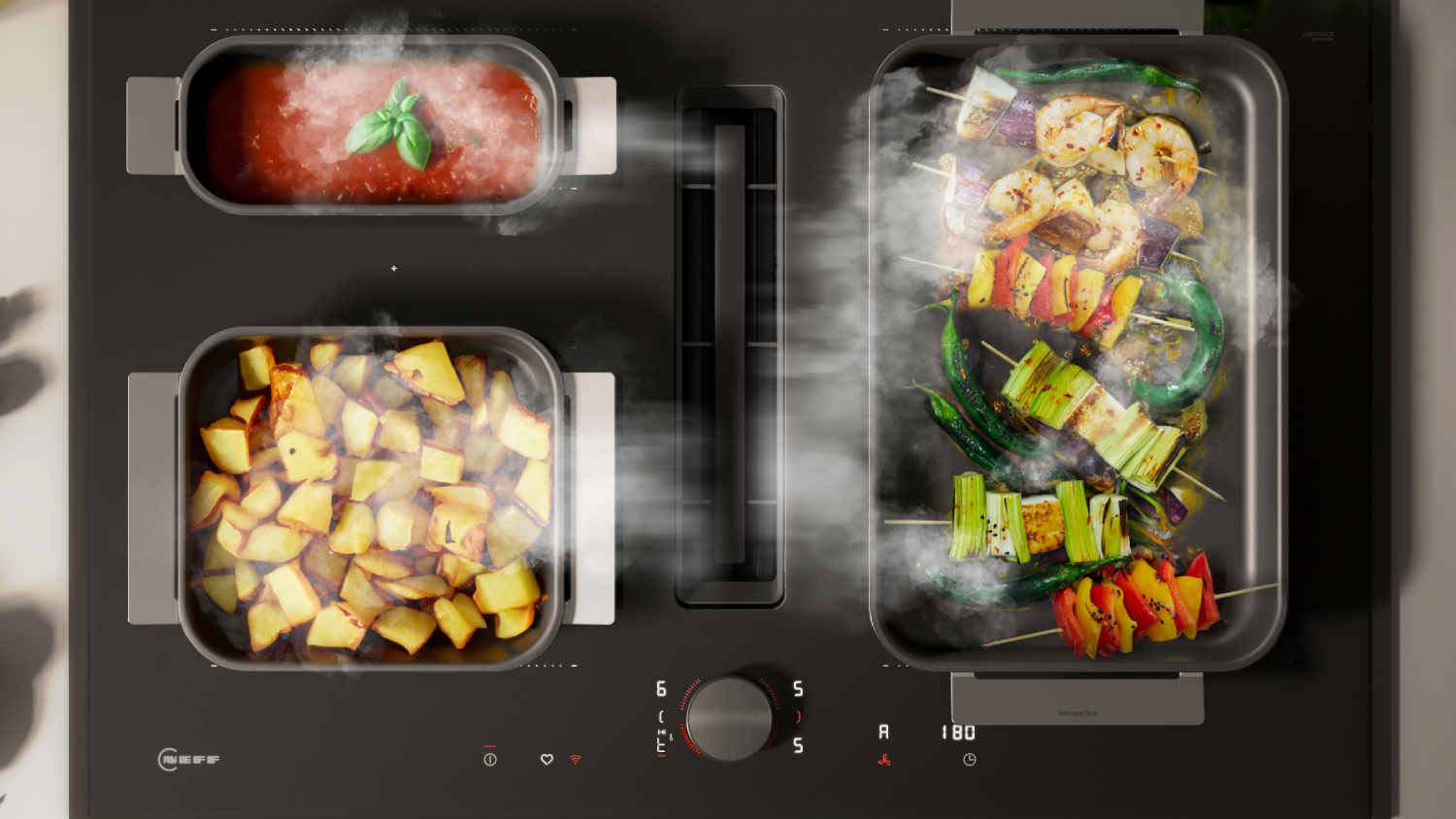 Neff 80cm 4 Zone Induction Cooktop with Downdraft Rangehood - Flex Design (V68YYX4C0)