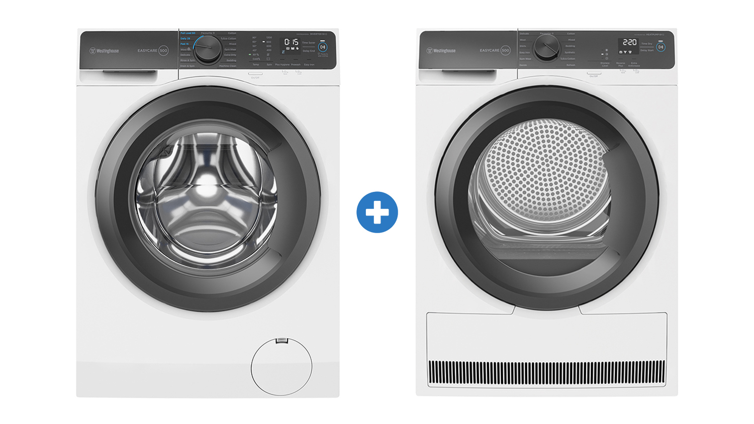 Westinghouse 8kg Front Loading Washing Machine & 8kg Heat Pump Condenser Dryer Package - White (WWF8024M5WA + WDH804N7WA)