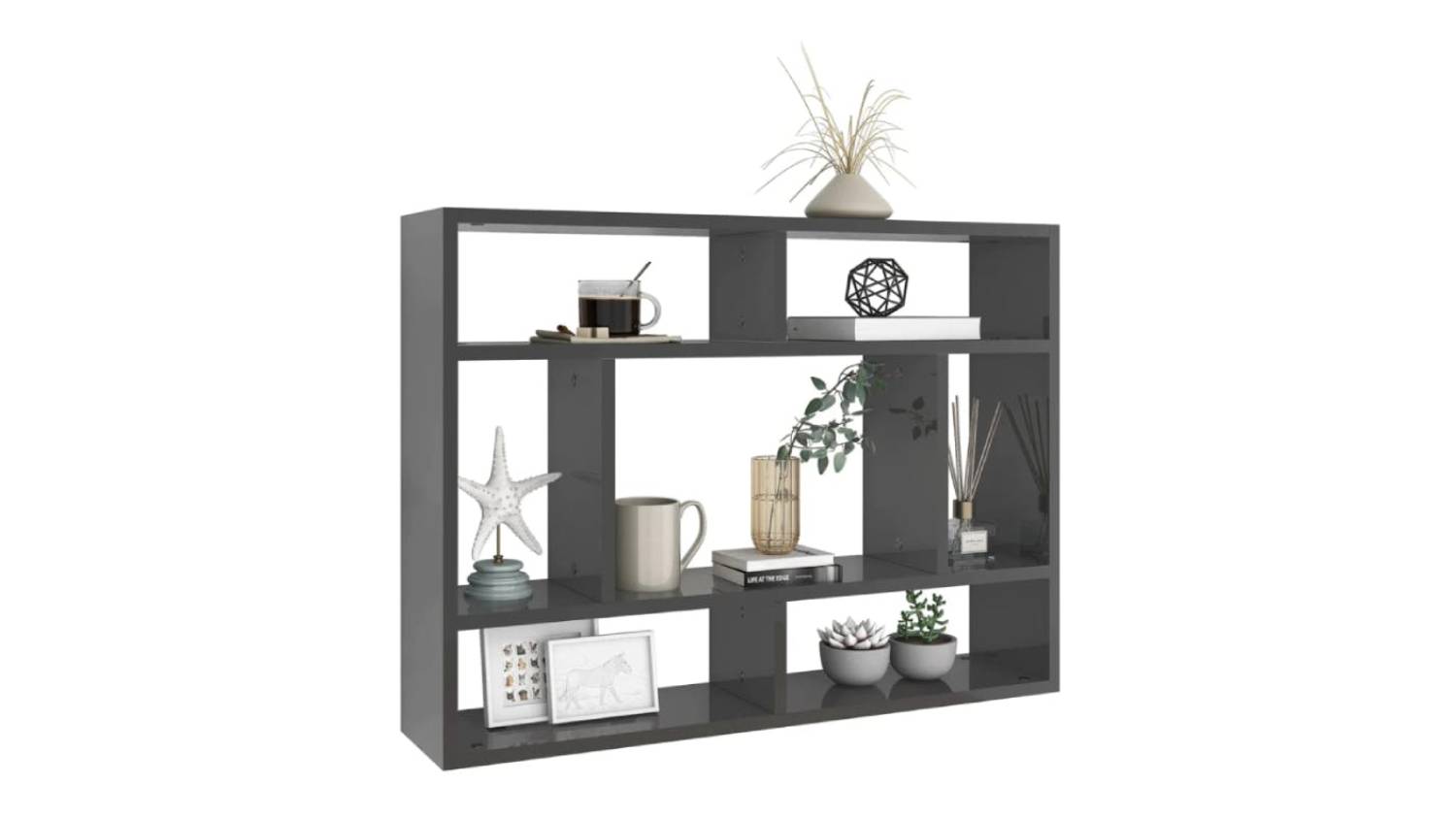 NNEVL Wall Shelves 7 Display 75 x 16 x 55cm - Gloss Grey
