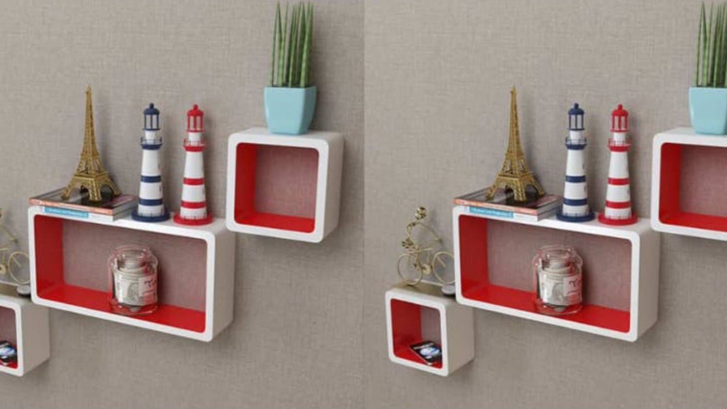 NNEVL Wall Shelves Floating Cube 6pcs. - White/Red