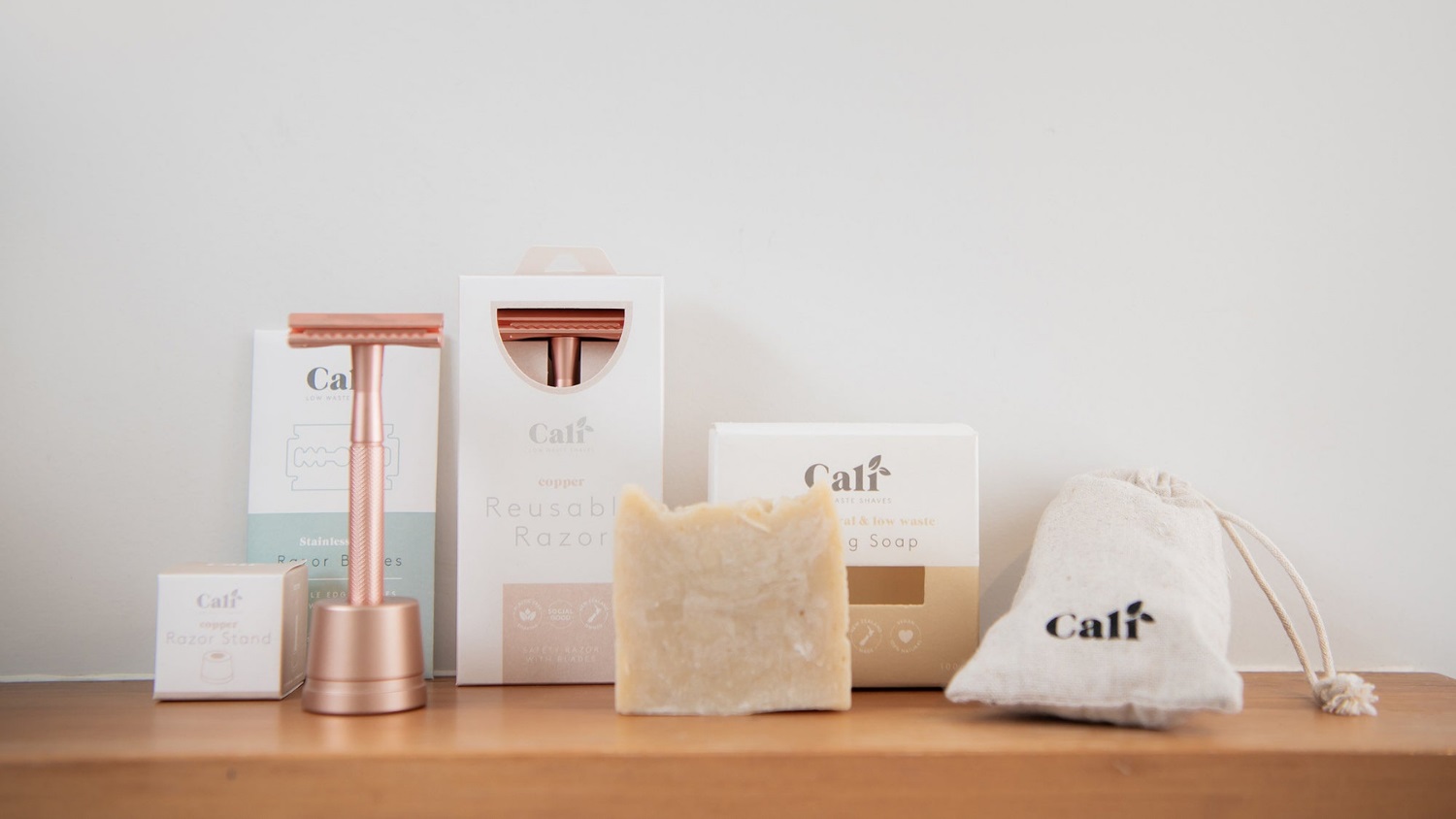 CaliWoods Low-Waste Shave Kit with Razor Stand - Copper