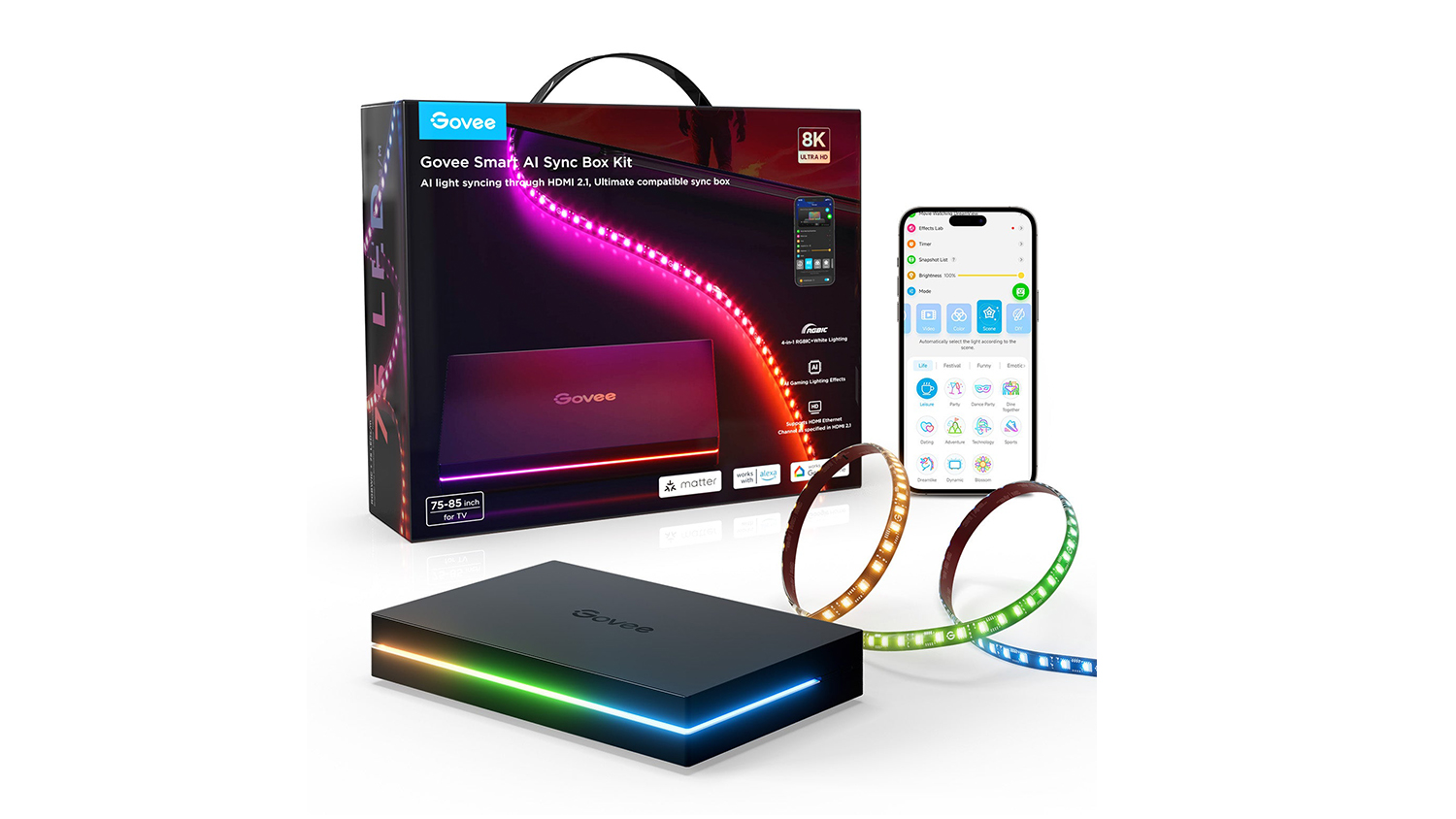 Govee AI Sync Box 2 Lighting Kit for 75" - 85" Monitors