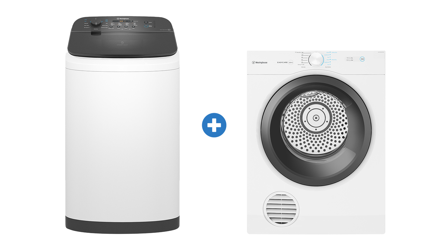 Westinghouse 7kg Top Loading Washing Machine & 5.5kg Sensor Vented Dryer Package - White (WDV556N3WB + WWT7084J5WA)