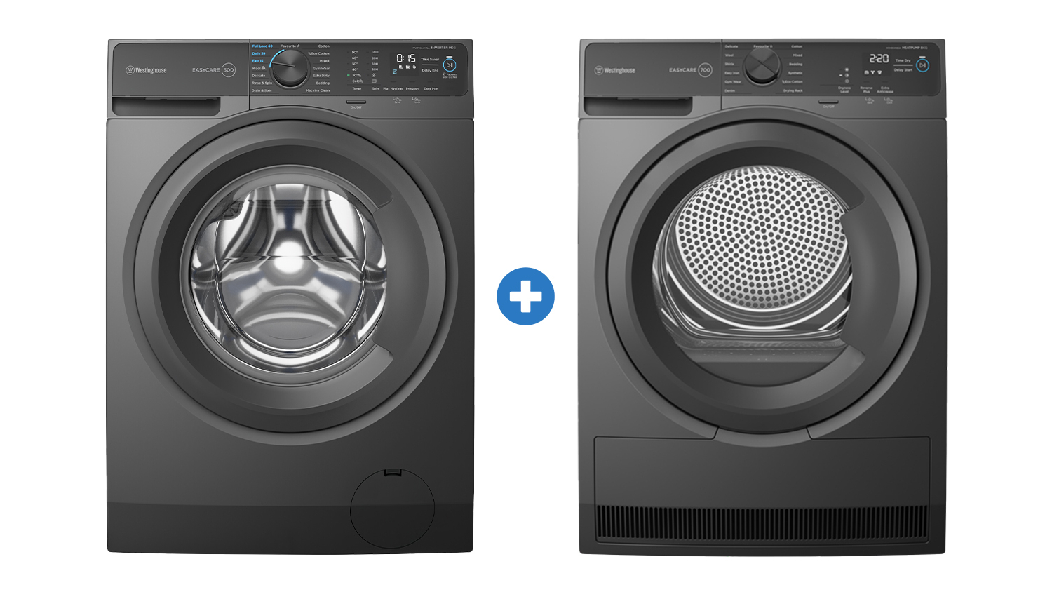 Westinghouse 9kg Front Loading Washing Machine & 8kg Heat Pump Condenser Dryer Package - Grey (WWF9024M5SA + WDH804N8SA)