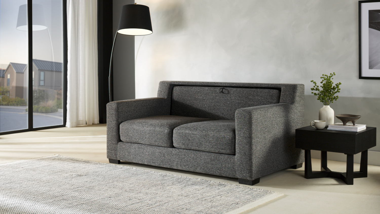 Titan Double Fabric Sofa Bed - Caviar