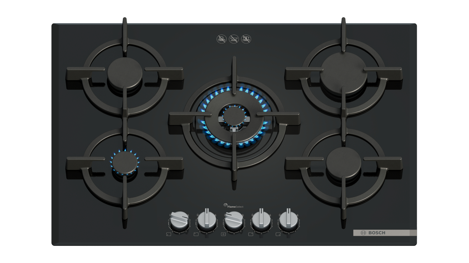 Bosch 75cm 5 Burner Gas Cooktop - Black Glass (PPQ7A6I10A)
