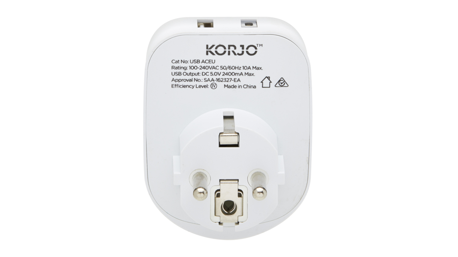 Korjo Travel Adapter with USB-A & USB-C Port for Europe - White (USBACEU)
