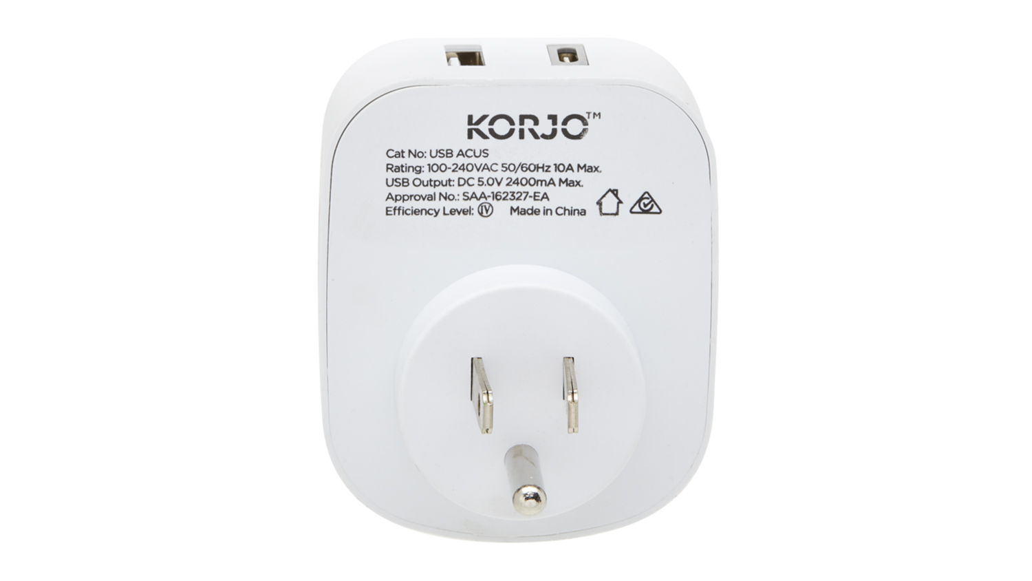 Korjo Travel Adapter with USB-A & USB-C Port for USA - White (USBACUS)