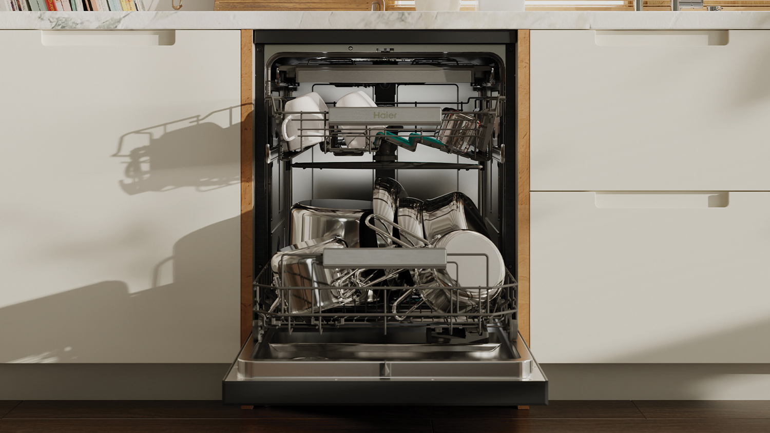 Haier 15 Place Setting Smart Freestanding Dishwasher - Satina (HDW15F4S1)