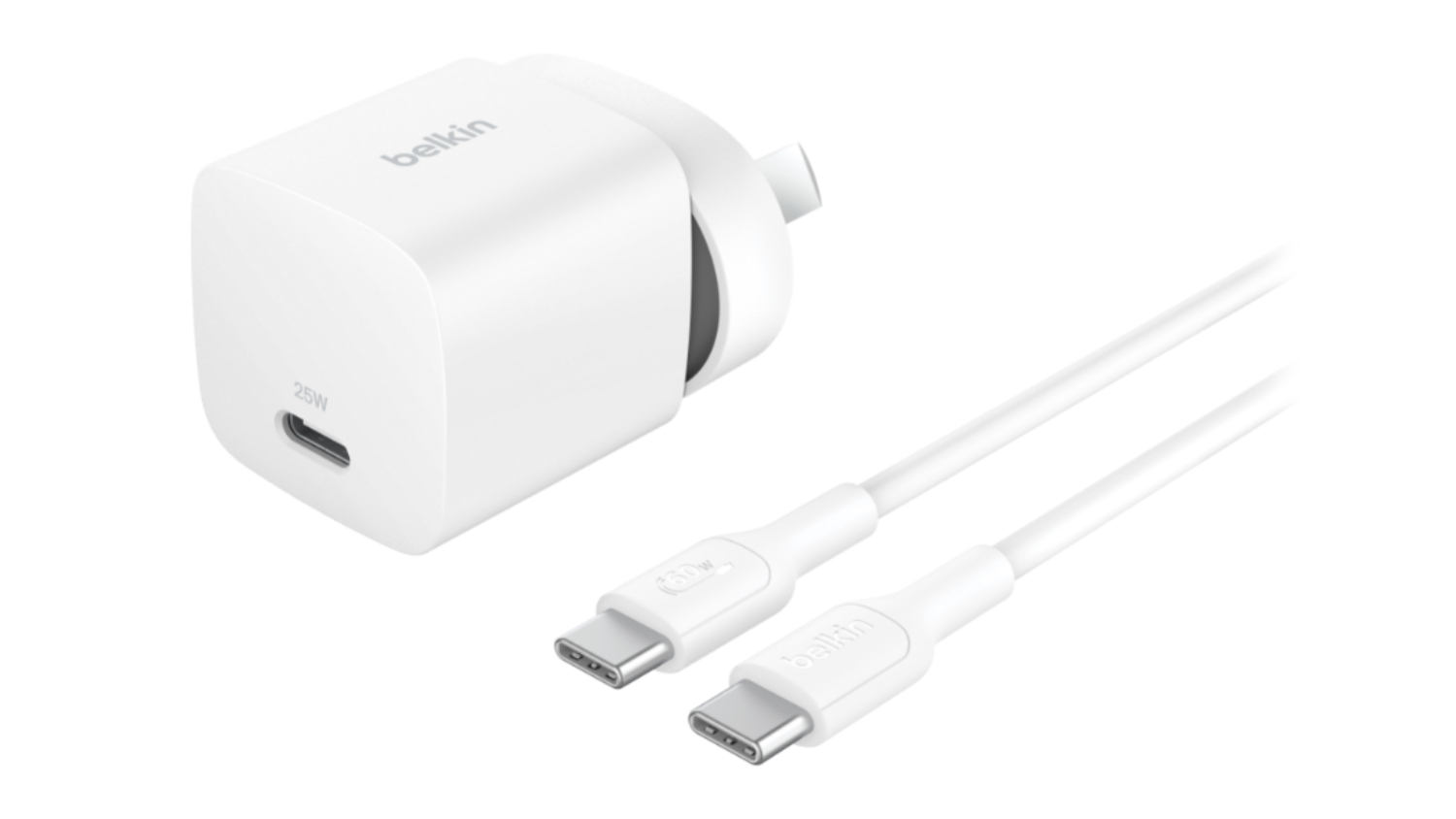Belkin BoostCharge 25W USB-C Wall Charger with USB-C to USB-C Cable - White (WCA012au1MWH-B6)
