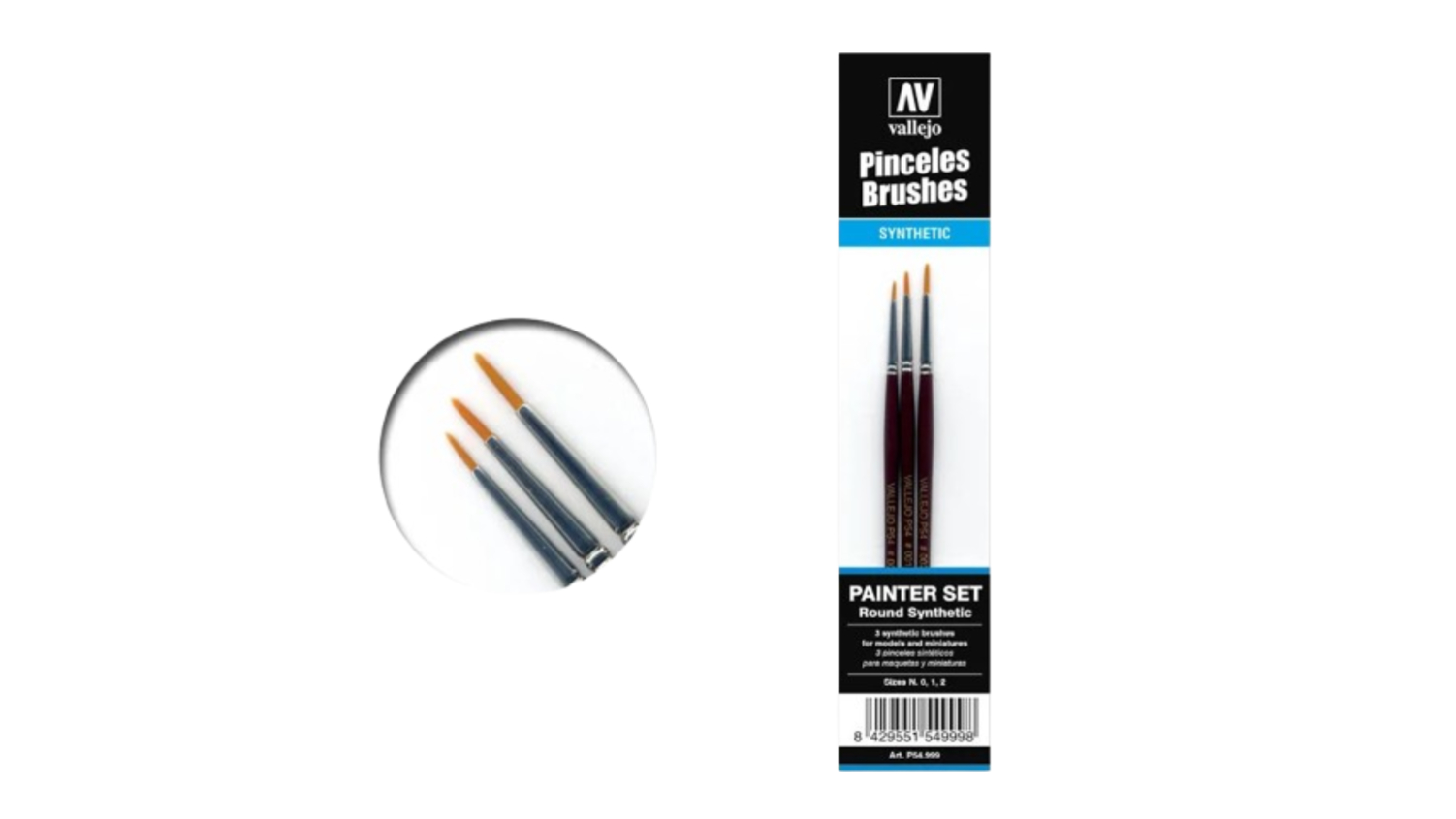 Vallejo Miniature Painting Brushes 3pcs. - Rounded Synthetic