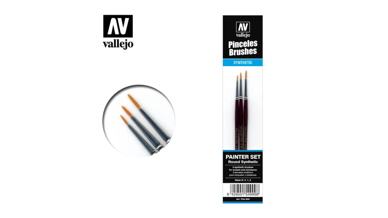Vallejo Miniature Painting Brushes 3pcs. - Rounded Synthetic