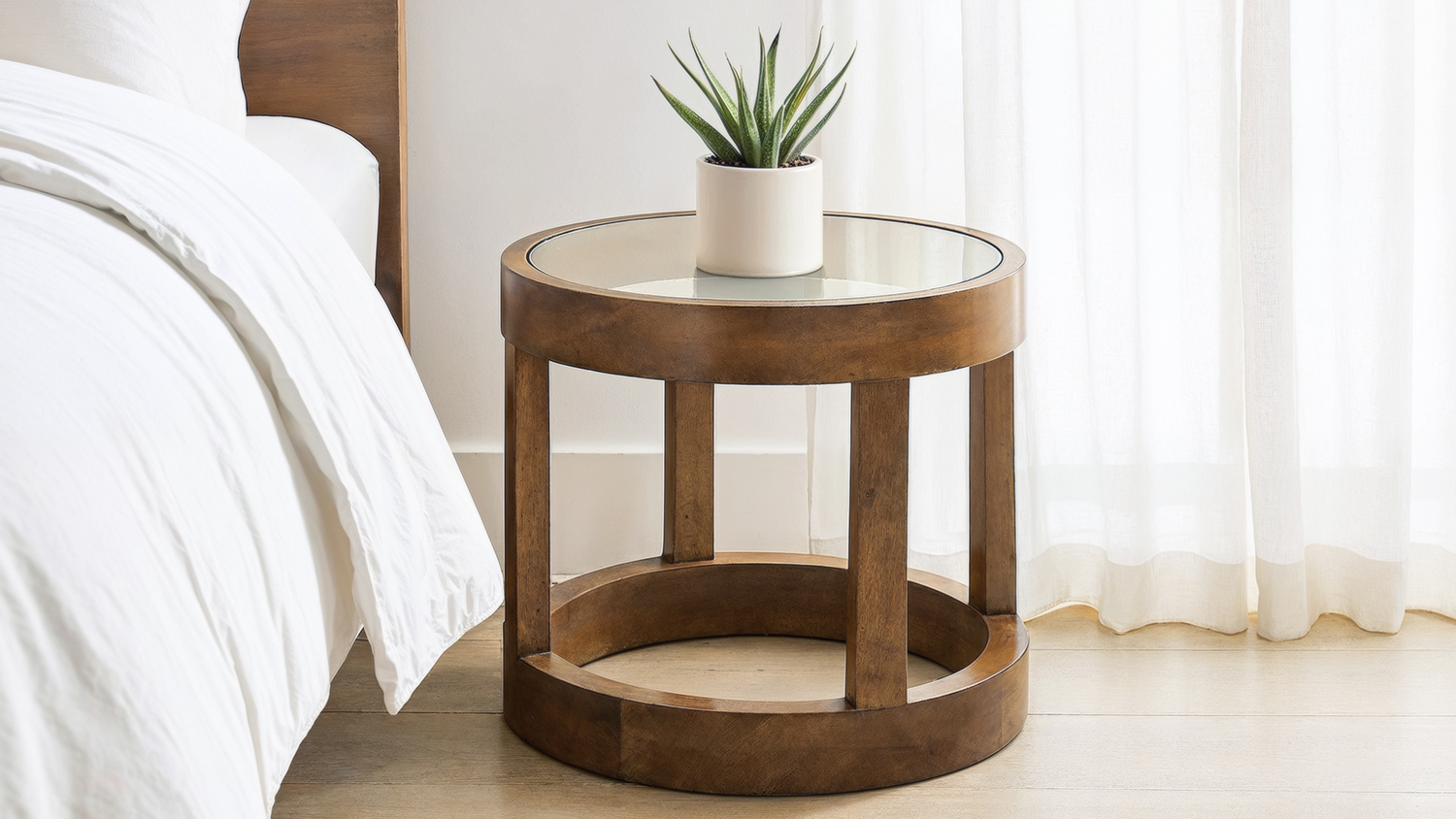 Halo Glass Top Bedside Table