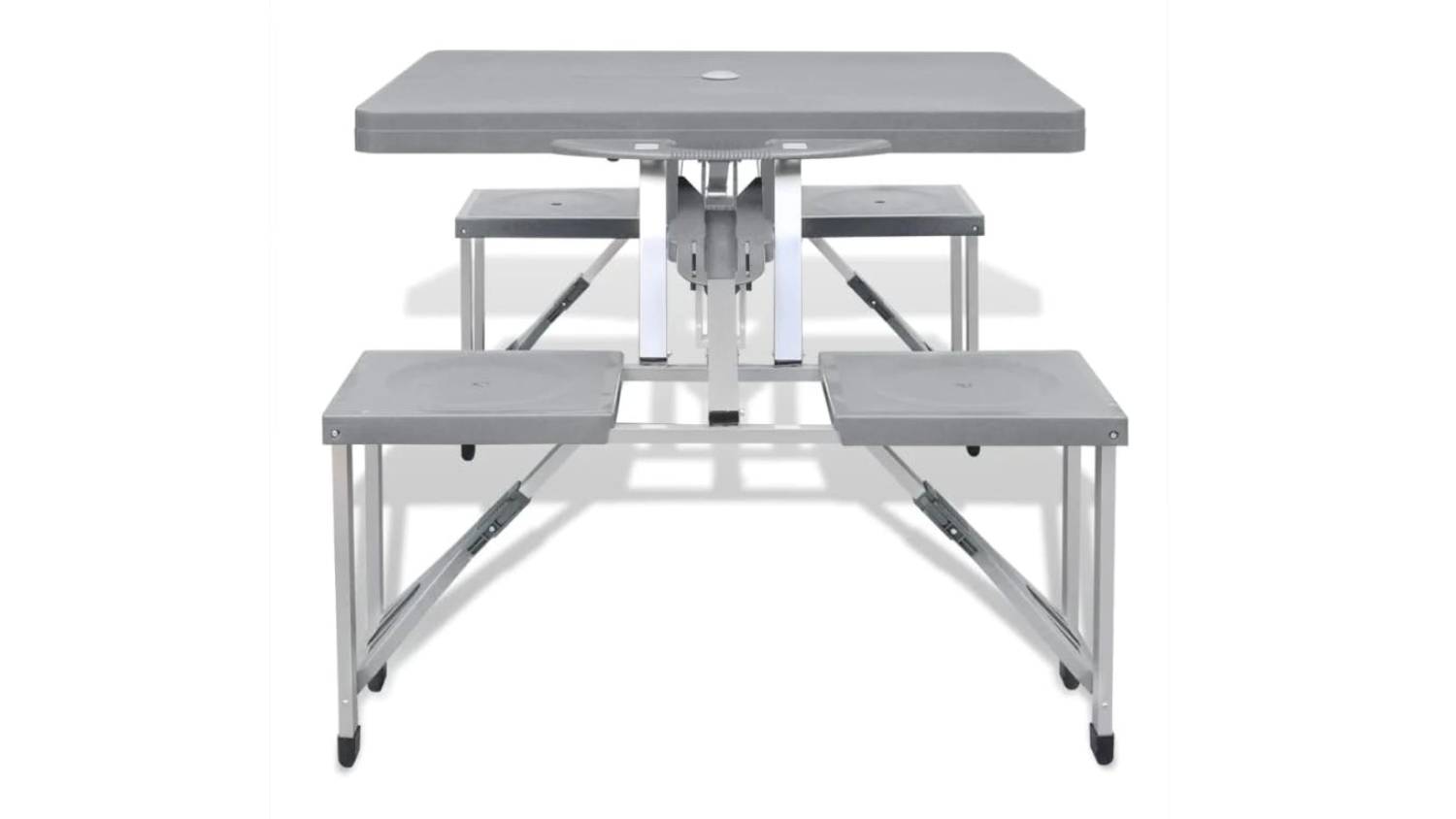 NNEVL Extra Light Folding Camping Table with Attached Stools - Grey