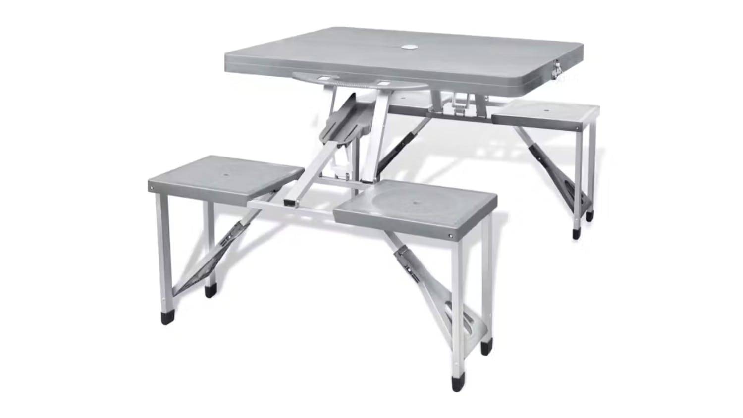 NNEVL Extra Light Folding Camping Table with Attached Stools - Grey
