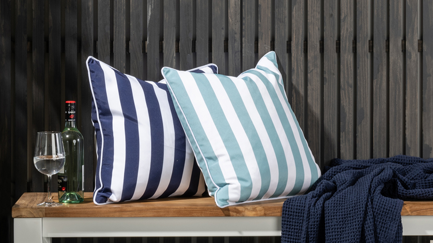 Branch Stripe Outdoor Cushion - Dusky Blue