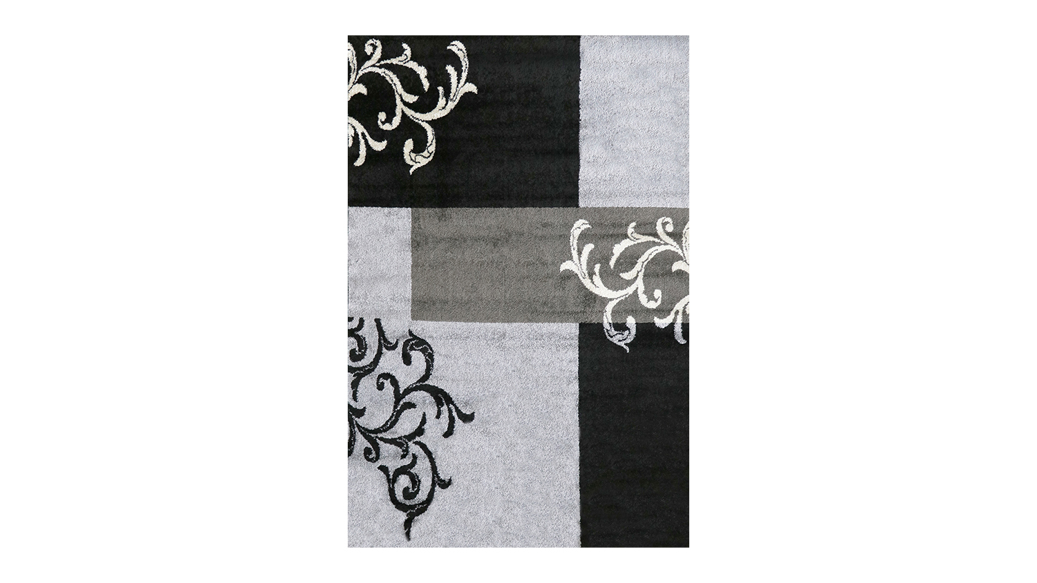 Vertical view of the rug showing its full abstract design in dark and light shades