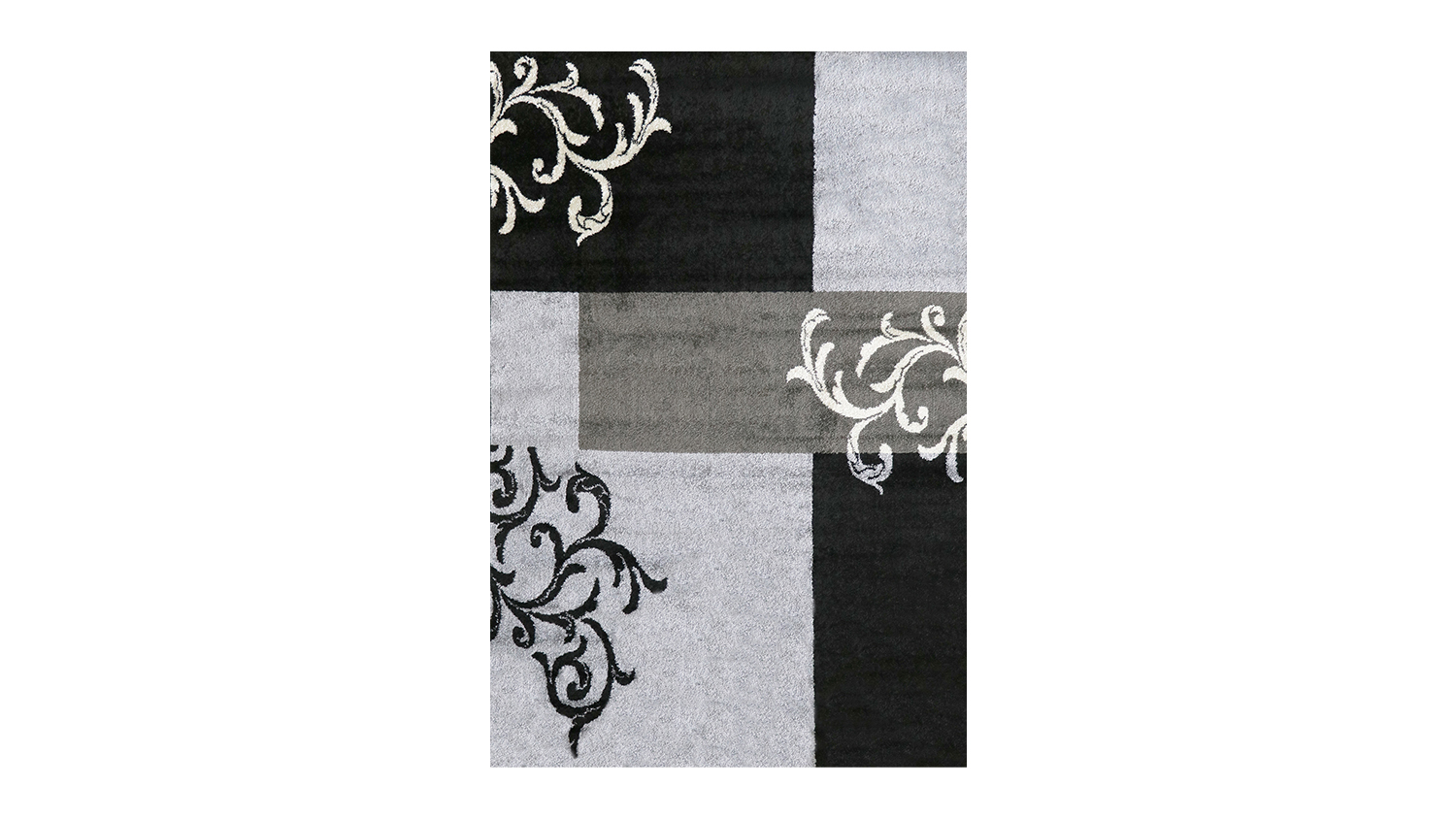 Vertical view of the rug showing its full abstract design in dark and light shades