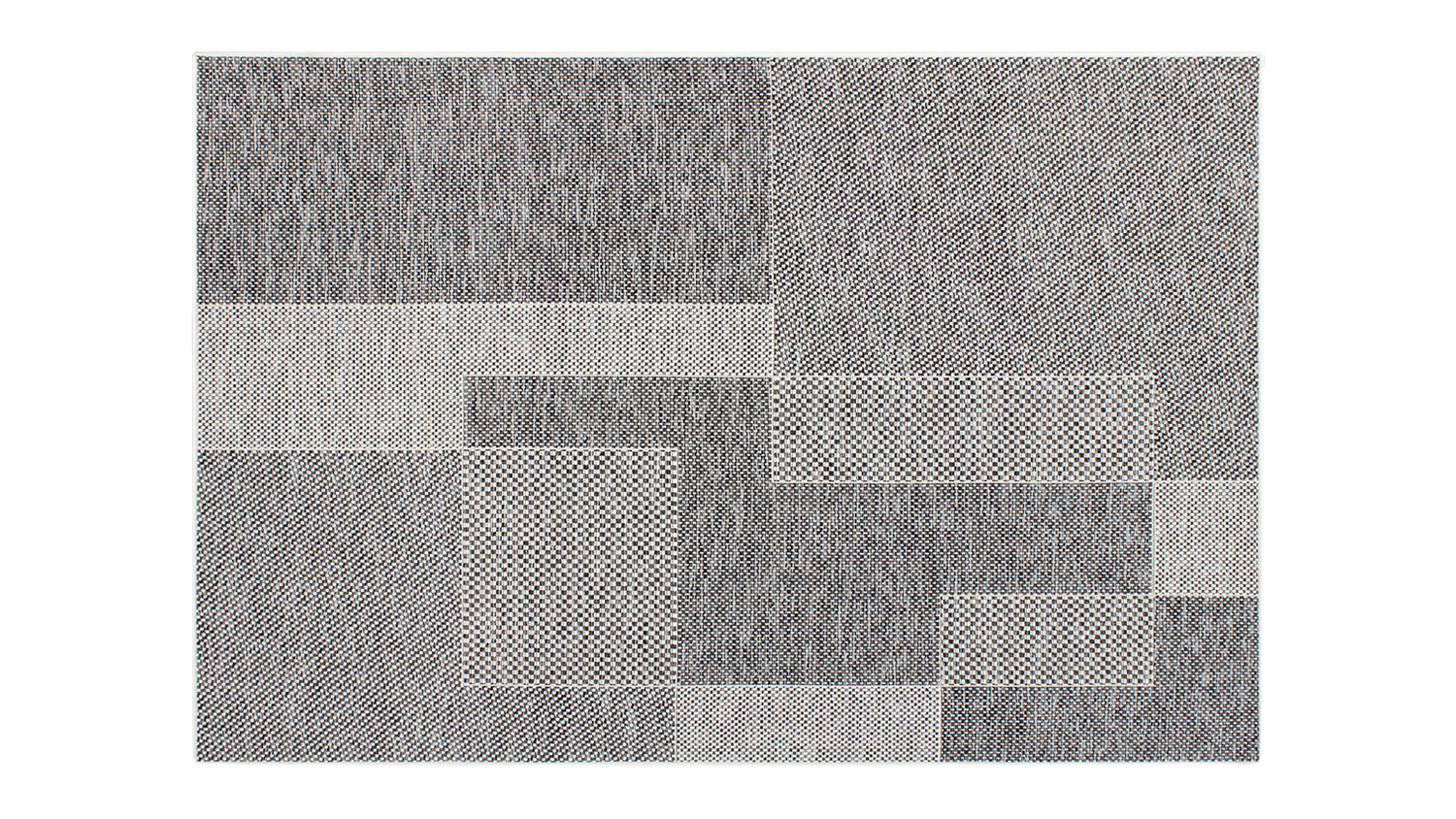 Rectangular Ardmore Rug with black and white geometric pattern of overlapping grey rectangles