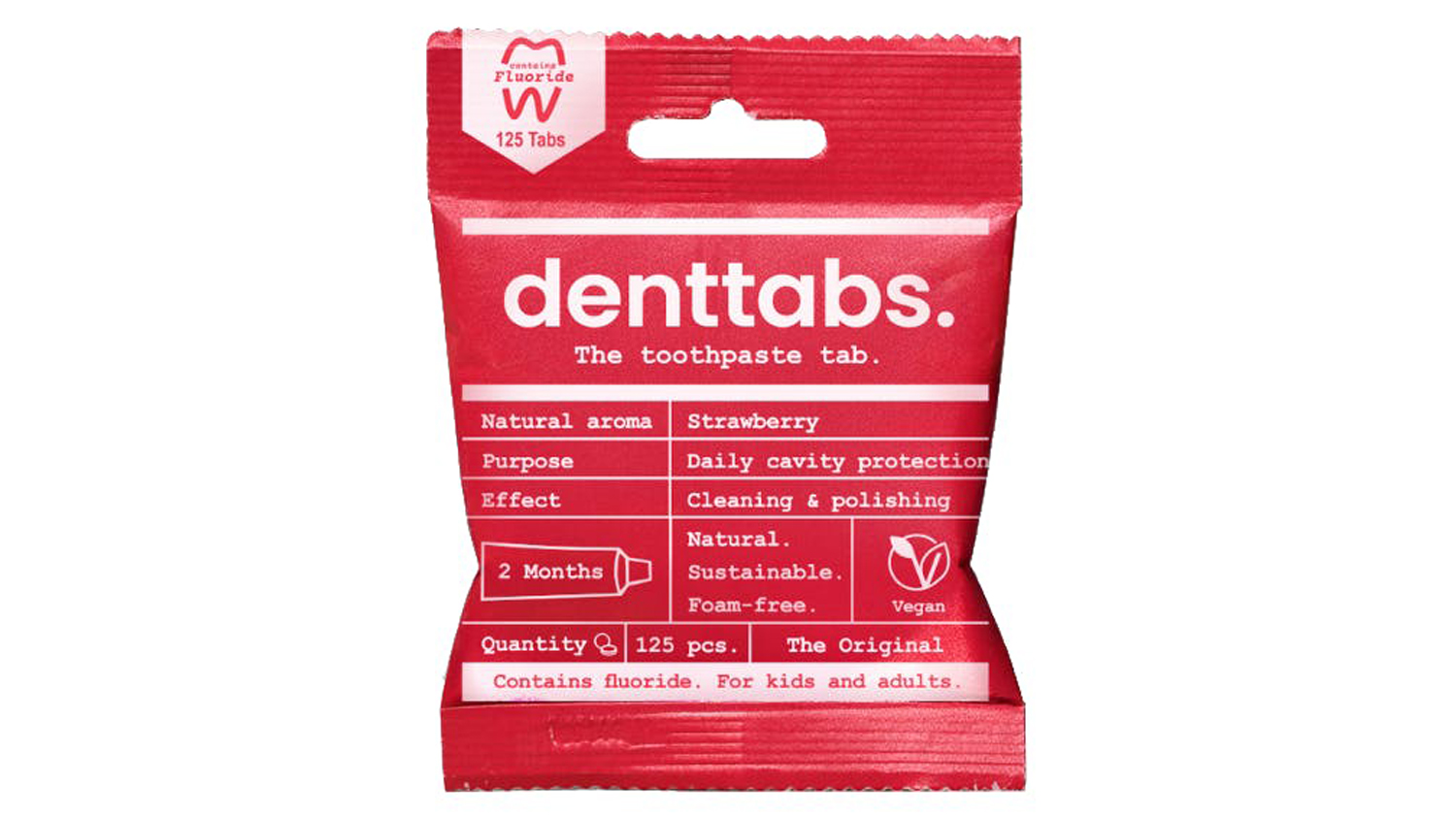 Denttabs Sustainable Toothpaste Tablets Two Month Supply Pack - Strawberry Fluoridated