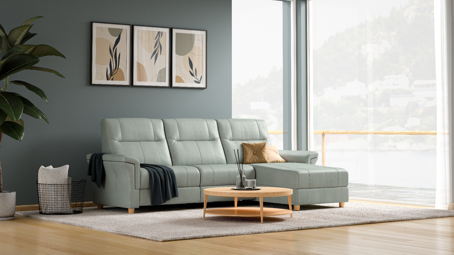 Melbourne 3 Seater Electric Recliner Sofa with Chaise – Trend Leather - Lagoon