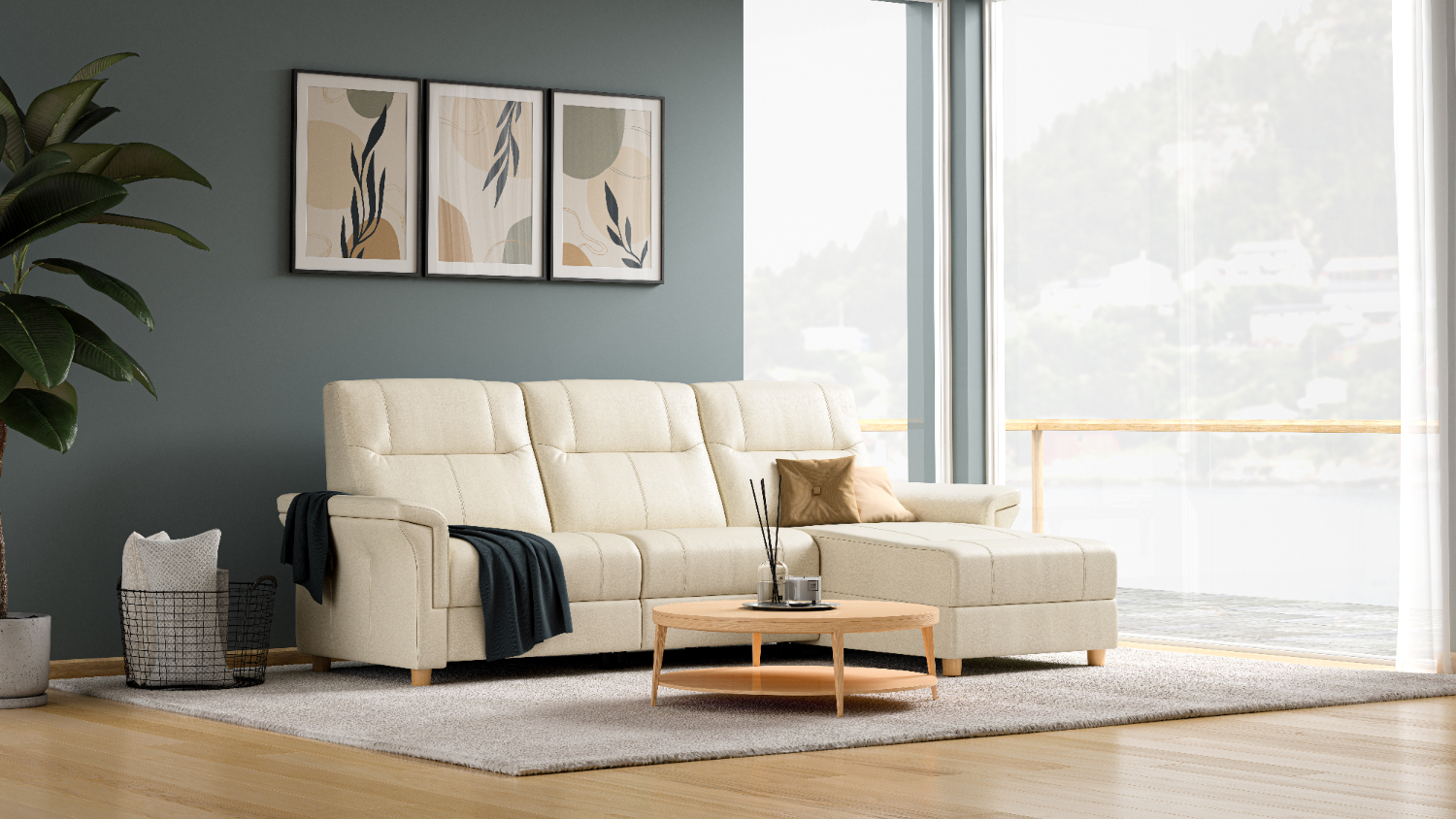 Melbourne 3 Seater Electric Recliner Sofa with Chaise – Trend Leather - Snow