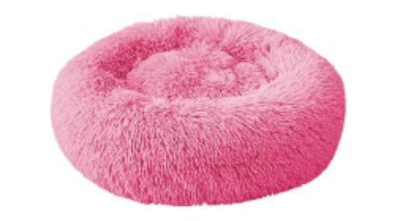 A round, fluffy, rose pet bed designed for small animals like cats or dogs.