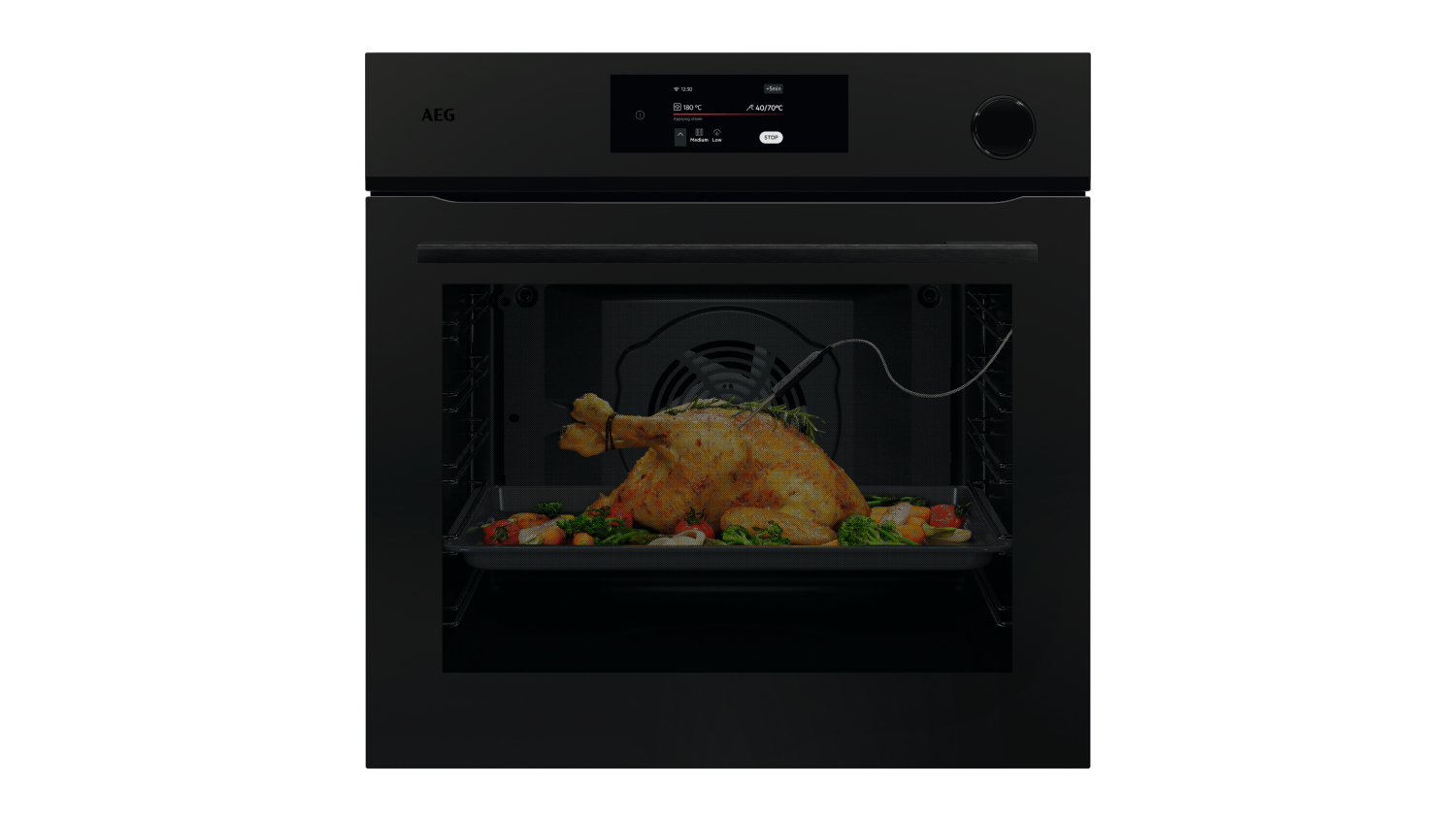 AEG 60cm Smart AI Built-In Steam Oven with 22 Functions - Matte Black (NBR7P731ST)