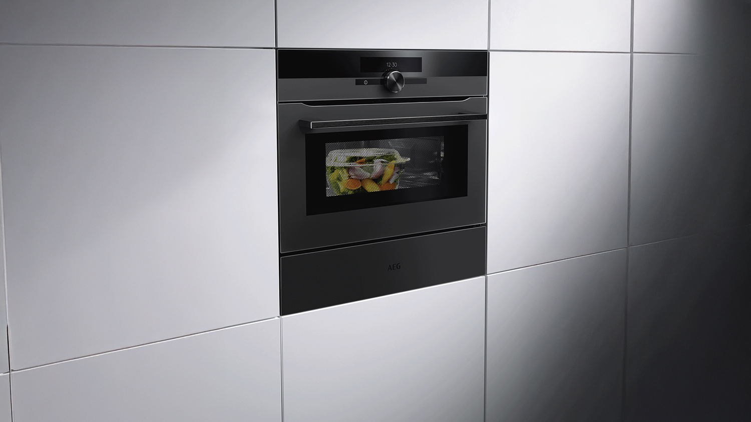 AEG 60cm Smart AI Built-In Compact Steam Oven with 24 Functions - Matte Black (NKB9A82KT)