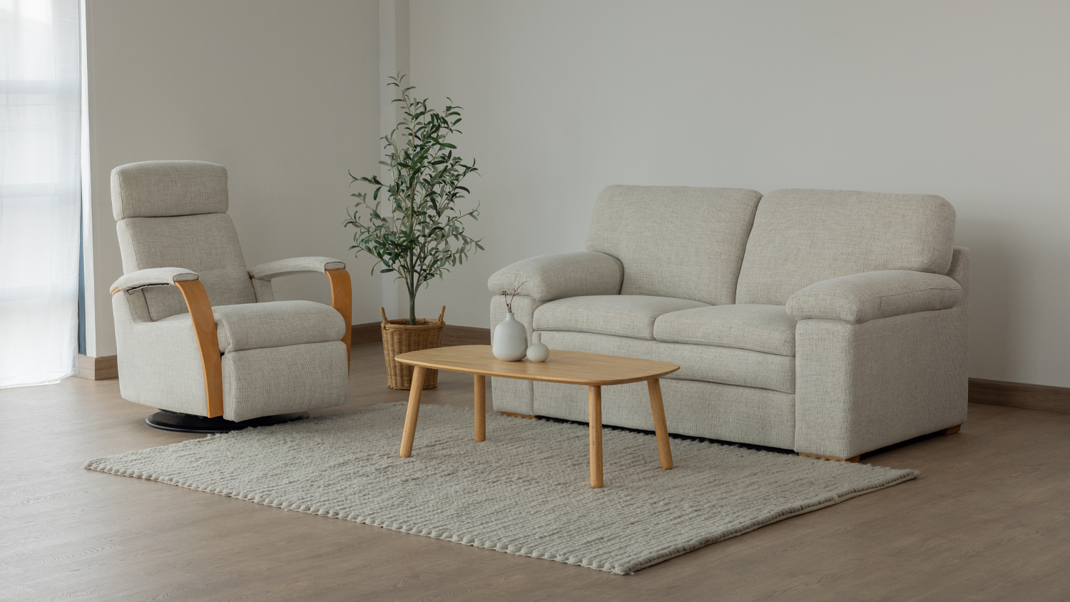 Portsea 2 Seater Fabric Sofa with Peak Fabric Recliner Chair