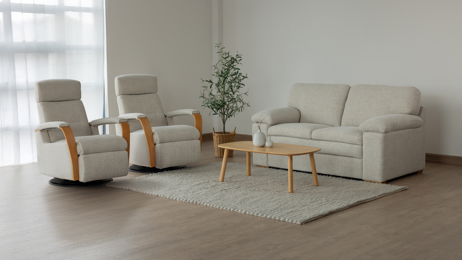 Portsea 2 Seater Fabric Sofa with Peak Fabric Recliner Chairs