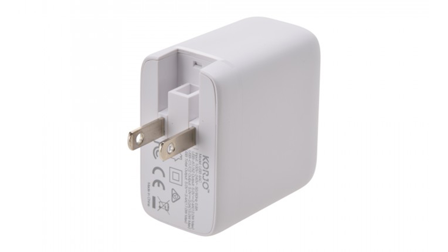 Korjo 2 x USB -A & 2 x USB C Wall Charger with 4 Interchangeable International Adapters - White (USB4AC)