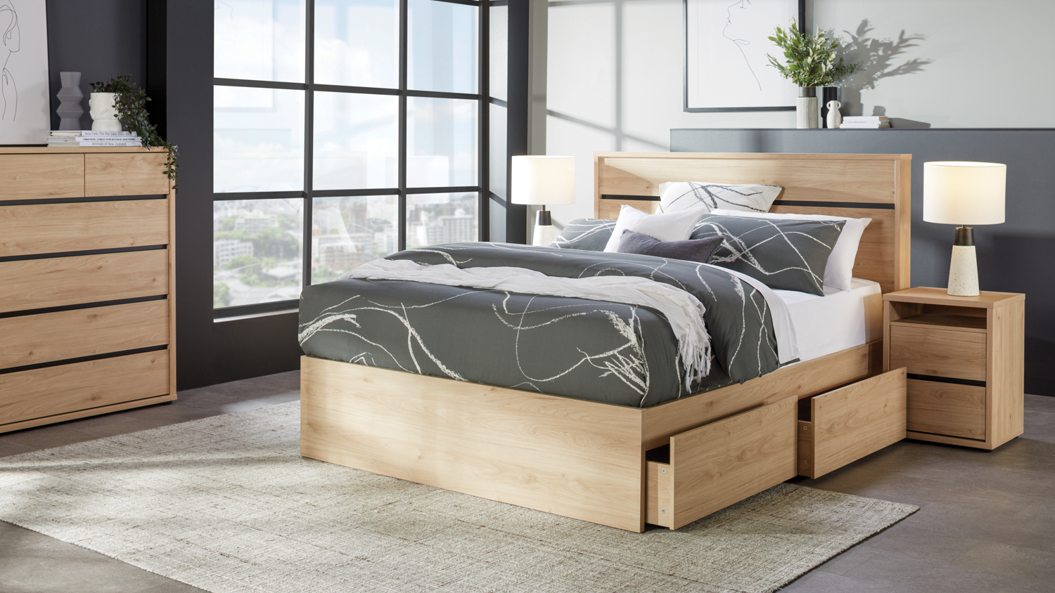 Finn King Bed Frame - Pale Oak