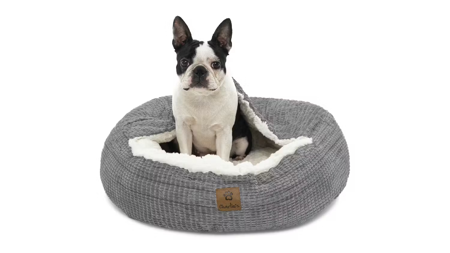 Charlie's "Snookie" Corncob Fabric Pet Bed with Hood Large - Grey