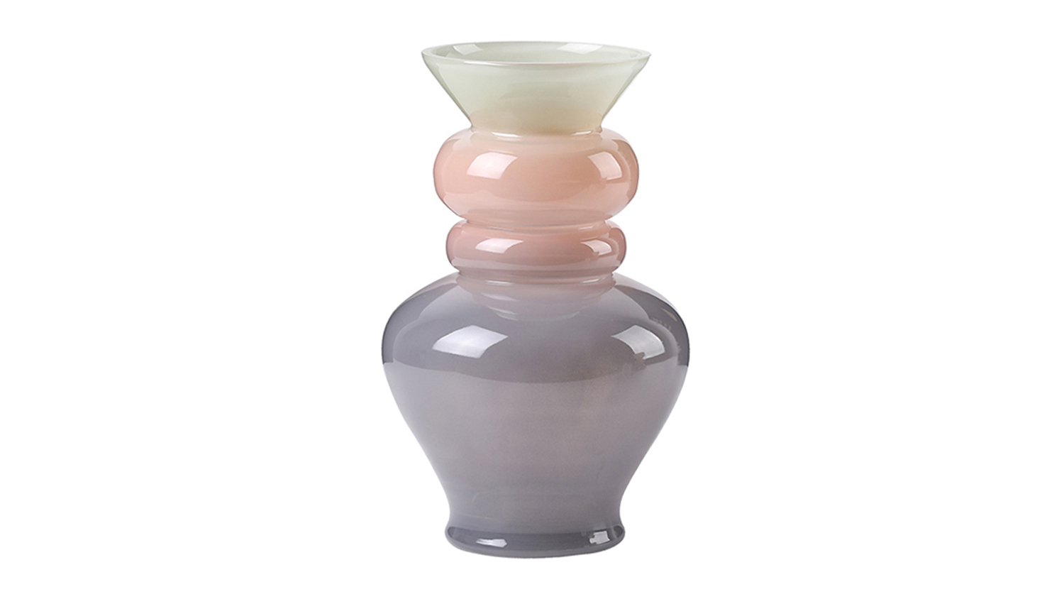 A tri-coloured decorative vase with a unique stacked design