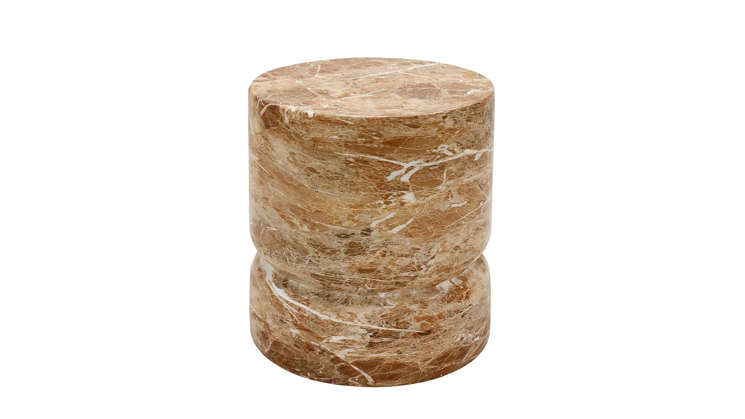 A round brown marble side table with a thick top.