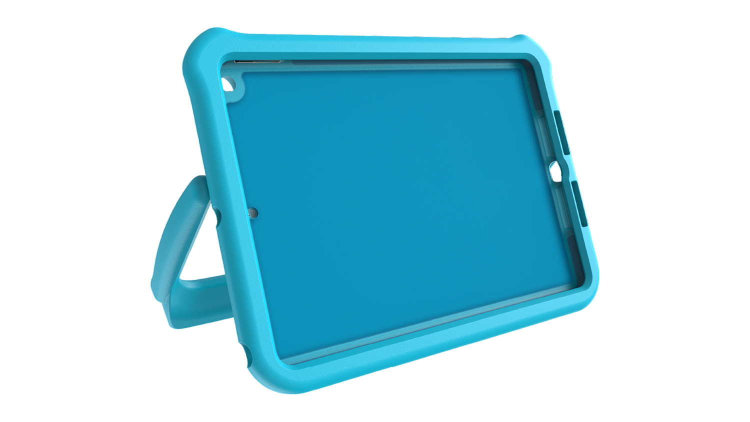 A blue Zagg Orlando Kids Tablet Case is shown from the front and side, with its stand propped to hold the case at an angle.