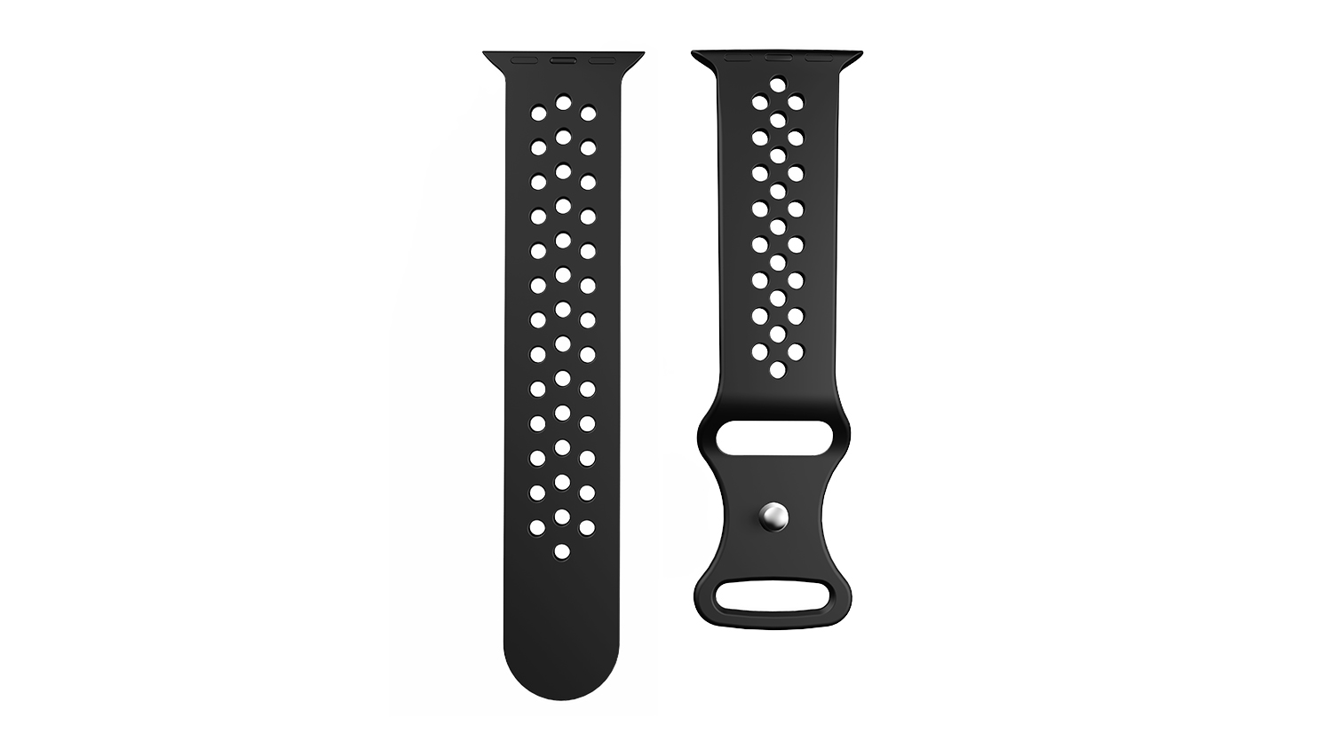 A black Cygnett SportsBand features a two-piece strap design with perforated holes.