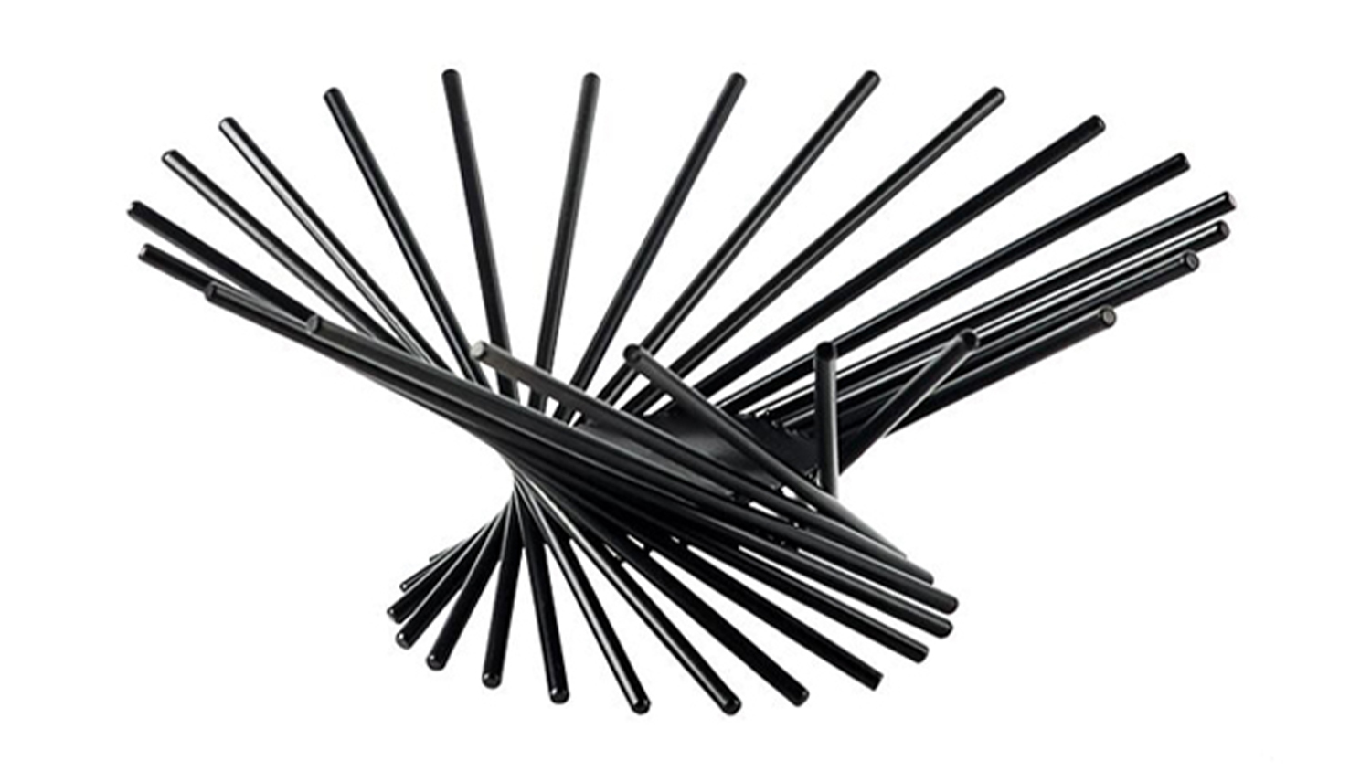 A front view of an artistic black decorative bowl.