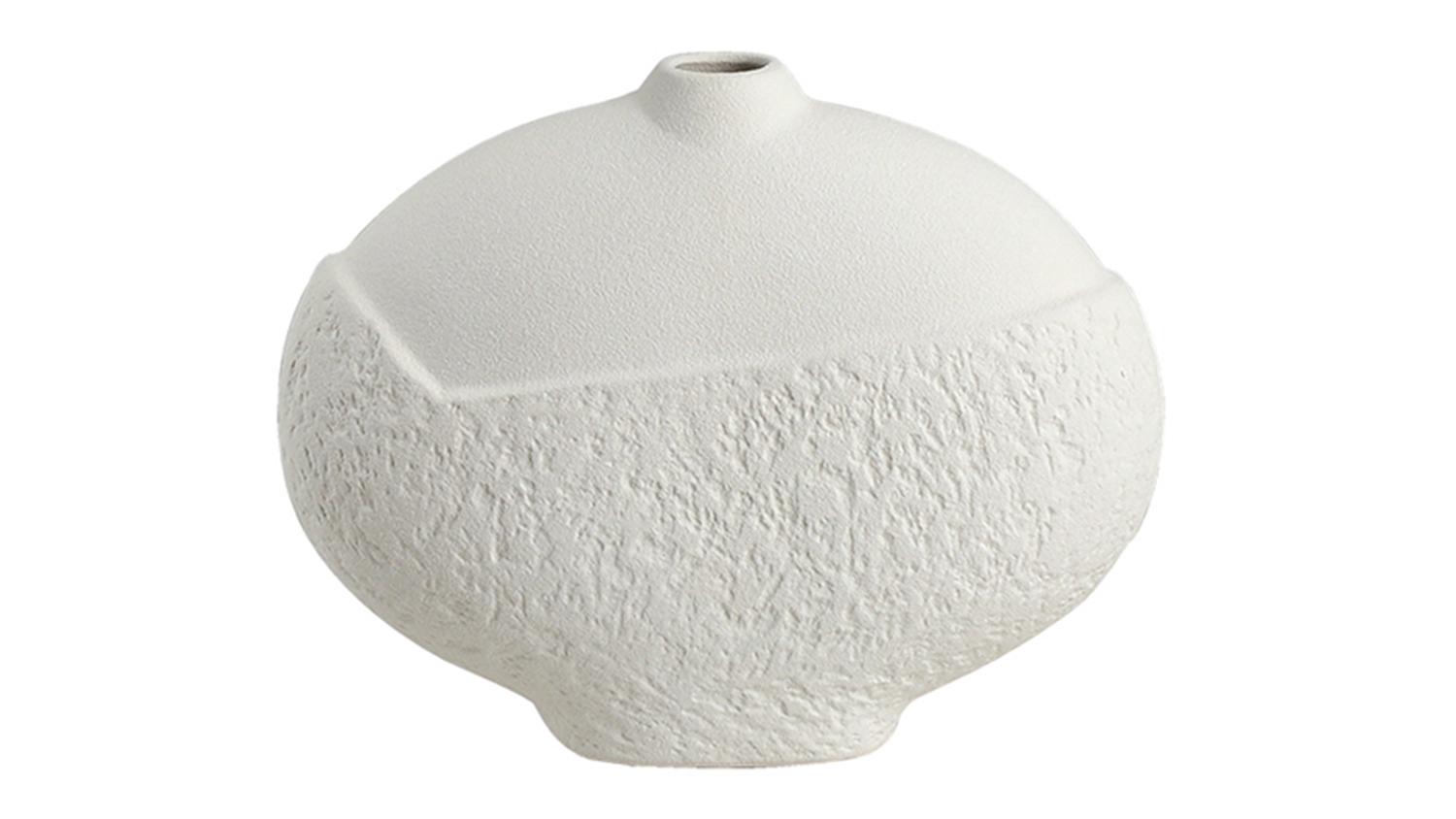 A large cream vase with dual-texture design, featuring a smooth upper half and a rough lower half