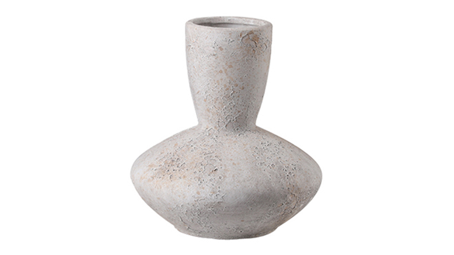A modern ceramic vase with a unique silhouette and a rustic, beige finish