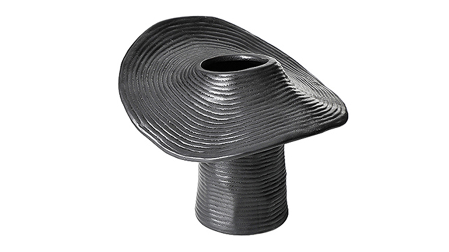 A unique sculptural vase with a gently rippled collar and grooved surface