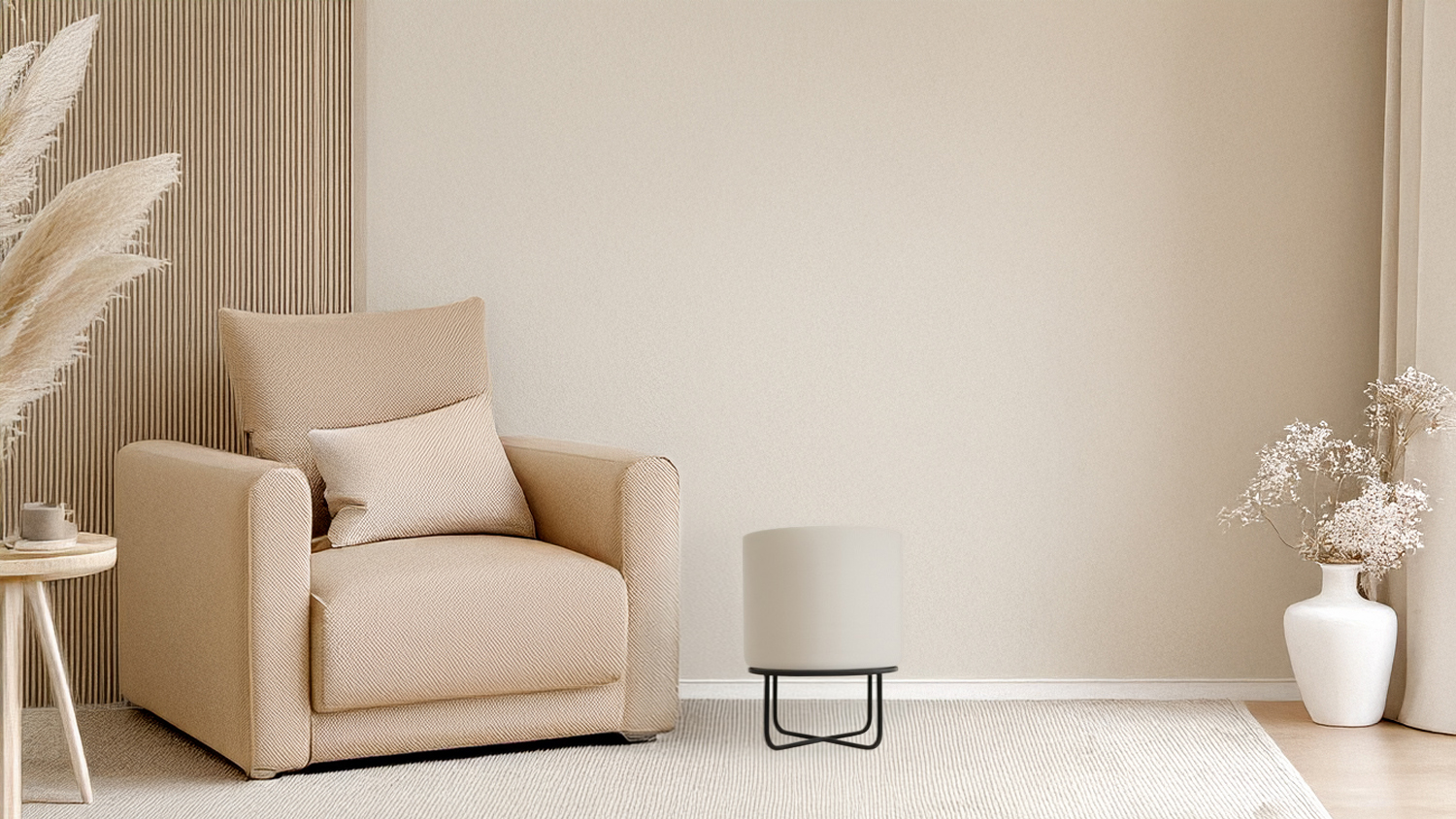 Asher Black Planter on Beige Stand